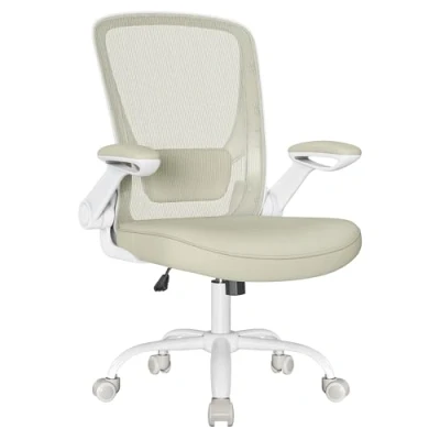 Afbeelding van Songmics OBN037K02 Ergonomische bureaustoel van canvas, fauteuil, gevoerde lendensteun, kantelmechanisme, 53 cm brede zitting, inklapbare armleuningen, haverbeige