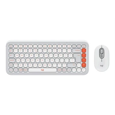 Image de Logitech POP Icon Combo Ensemble clavier et souris sans fil Bluetooth LE QWERTY International US blanc cassé, orange