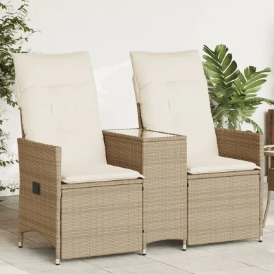 Afbeelding van Tuinbank 2 zits verstelbaar met tafel poly rattan beige