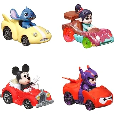 Image de Hot Wheels Coffret 4 Voitures Racerverse Disney en Métal, Échelle1/64E, avec Pilotes Personnages Célèbres Disney, À Collectionner, Jouet Enfant, Dès 3 Ans, HKD31