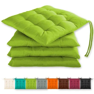 Afbeelding van Set van 4 zitkussens 40 x 3 cm met bevestigingsbanden voor binnen en buiten, Öko Tex zegel appelgroen