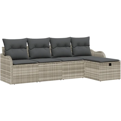 Afbeelding van vidaXL 5 delige tuinsofaset met kussens Lichtgrijs Poly Rattan, 2 zits tuinsofa opslag &amp; Rattan