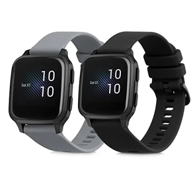 Afbeelding van kwmobile 2x horlogebandjes geschikt voor Garmin Venu Sq Music / bandje Smartwatch bandjes van TPU Activity tracker horloge band in zwart grijs