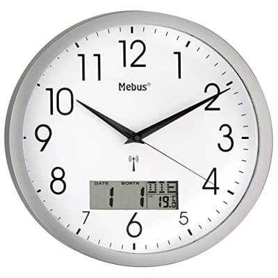 Afbeelding van Mebus 19422 Wandklok Zendergestuurd 30 cm x 3 Zilver