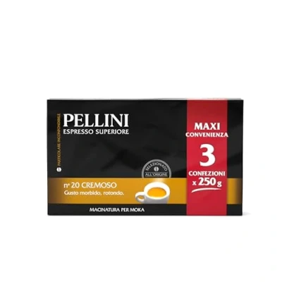 Image de Pellini N.20 Cremoso, Caffè Macinato per Moka dal Gusto Equilibrato e Rotondo, Miscele Arabica Robusta a Tostatura Media, 3 Confezioni da 250g