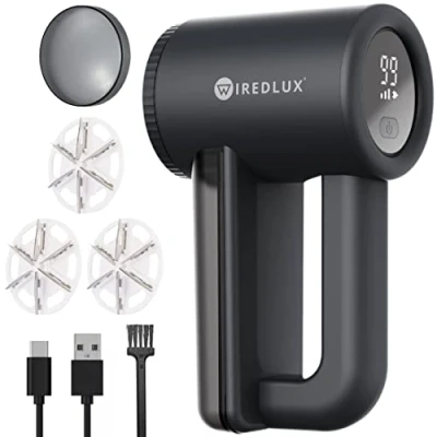Afbeelding van WiredLux Elektrisch scheerapparaat tegen pluizen, oplaadbaar, voor kleding en thuis, 3 snelheden, 6 punts lemmet, led display, USB kabel, dubbele bescherming