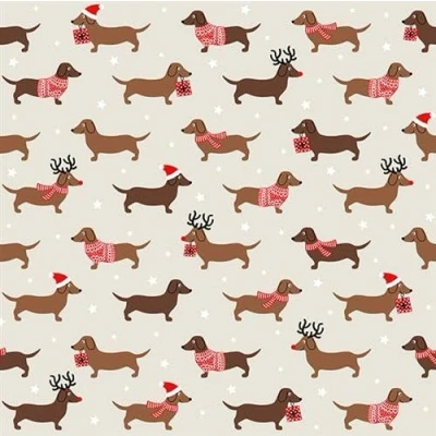 Afbeelding van Set van 20 kerstteckels servetten hond winterteckel tafeldecoratie 33 x cm