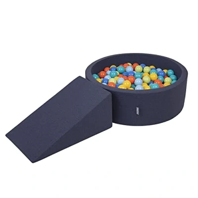 Afbeelding van KiddyMoon schuimspeelplaats met ronde ballenbak (100 ballen) ballenbakken voor baby&#039;s speelbad hindernisbanen, made in the eu, donkerblauw:lichtgroen/oranje/turquoise/blauw/geel