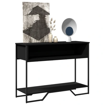 Afbeelding van Wandtafel 100x35x74,5 cm bewerkt hout zwart