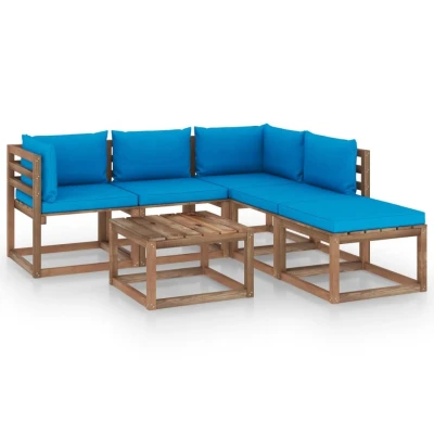 Afbeelding van 6 delige Loungeset pallet met kussens geïmpregneerd grenenhout