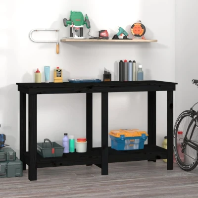 Afbeelding van werkbank 140x50x80 cm massief grenenhout zwart