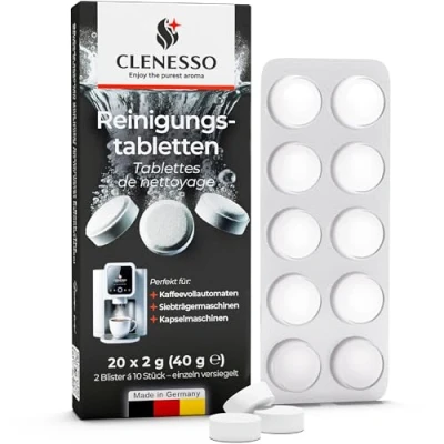 Afbeelding van CLENESSO Reinigingstabletten voor koffiezetapparaten (20 stuks) premium reiniging compatibel met Delonghi, Senseo, Siemens, Jura, Krups enz. ontkalker optimale