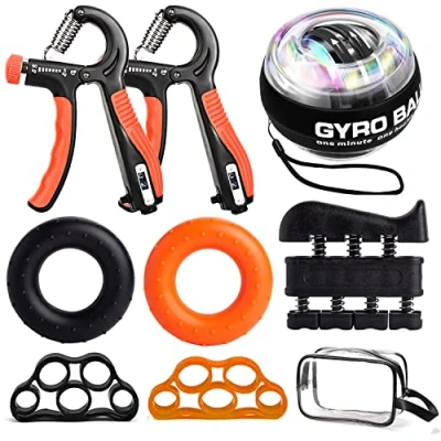 Afbeelding van 8 stuks, vleugeltrainers, gyrobal, griptrainer met counter, vleugelstretcher, handgreepversterker, lifter, trainingsset voor fitnesskrachttraining thuis