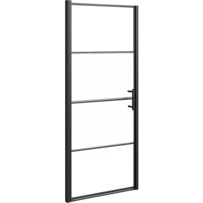 Afbeelding van VidaXL Douchedeur halfmat 91x195 cm gehard glas zwart