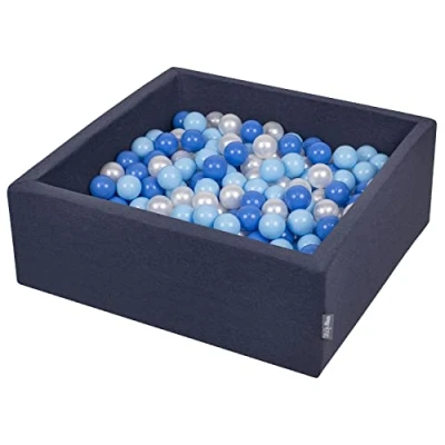 Afbeelding van KiddyMoon ballenbad 90x30cm/300 ballen ∅ 7cm met kleurrijke voor baby&#039;s kinderen vierkant, donkerblauw:babyblauw/parelmoer
