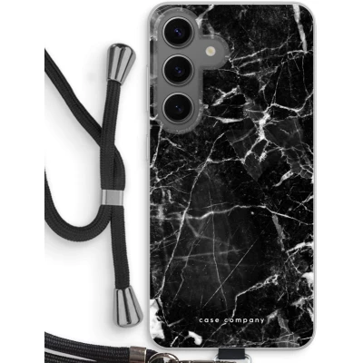 Afbeelding van Case Company® hoesje met Koord geschikt voor Samsung Galaxy S24 Zwart Marmer Telefoonhoesje Bescherming aan alle Kanten en Over de Schermrand