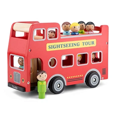 Afbeelding van New Classic Toys Houten Speelgoedvoertuig City Tour Bus Inclusief Chauffeur en Acht Passagiers