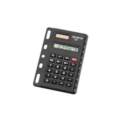 Afbeelding van Genie 325 8 cijferige rekenmachine (dubbele stroomvoorziening (zonne energie en batterij), compact design met universele perforatie, zwart