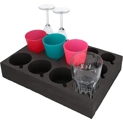 Afbeelding van cartrend Caravan glas en bekerhouder, beschermt tegen breuk rammelen, 13 houders, campingaccessoires, zwart