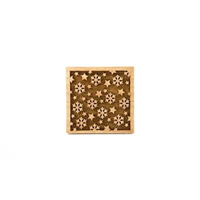 Afbeelding van Folkroll Koekjesstempel Snowflakes &amp; Stars Vierkant Hout