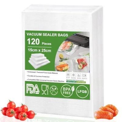 Afbeelding van Omtofo vacuümzakken, 15 x 25 cm, wafelpatroon, BPA vrij, scheurvast, voor alle huishoudelijke vacuümmachines, professionele 120 stuks