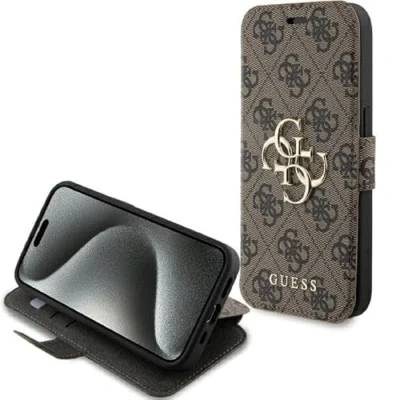 Afbeelding van Guess 4G Metal Logo Book Case Geschikt voor Apple iPhone 15 Pro (6.1&quot;) Bruin