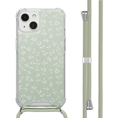 Afbeelding van imoshion Hoesje Geschikt voor iPhone 13 Design met Koord Smoke Green Flowers