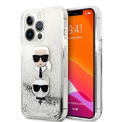Afbeelding van Karl Lagerfeld KLHCP13LKICGLS iPhone 13 Pro / 6.1 zilver/zilver hardcase Liquid Glitter Karl&amp;Choupette Head
