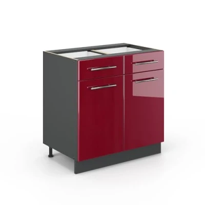 Afbeelding van Vicco Keukenonderkast Fame Line, Bordeauxrode hoogglans/Grijs, 80 cm zonder werkblad