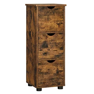 Afbeelding van VASAGLE Badkamermeubel, opbergkast, toren met 3 laden, kast niveaus, kolom, 30 x 80 cm, voor badkamer, woonkamer, slaapkamer, keuken, rustiek bruin BBK150X01