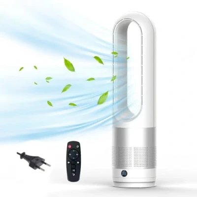 Afbeelding van Rotorloze torenventilator met luchtreiniger, 45,7 cm, stil, afstandsbediening, 8 snelheden, 80 oscillatie, uurs timer, led display, bladloze ventilator voor slaapkamer,