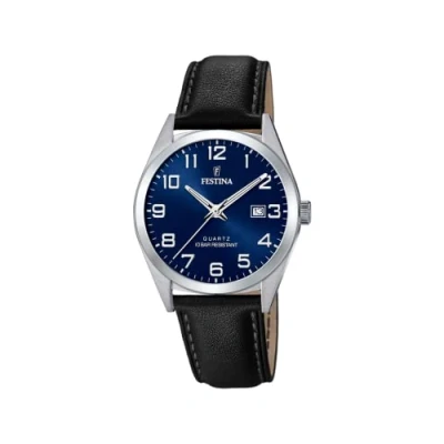 Afbeelding van Festina Heren analoog kwartshorloge met lederen band F20446/2, Blauw, armband, Armband