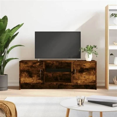 Afbeelding van Tv meubel 102x30x37,5 cm bewerkt hout gerookt eikenkleurig