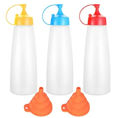 Afbeelding van Sausfles, kunststof, knijpflessen voor specerijen, lege fles met gedraaide sluiting, honing, ketchup saus, azijn, dispenser trechter van siliconen, 500 ml
