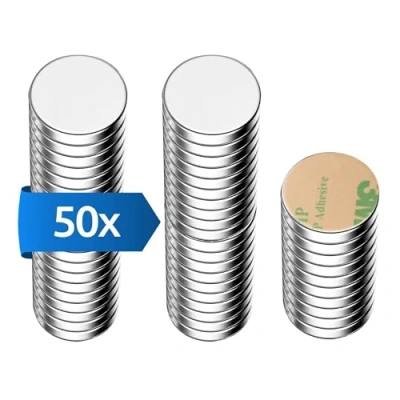 Afbeelding van ECENCE Neodymium magneten, 50 ronde koelkastmagneten, zelfklevend, 8 x 1 mm, hoogwaardige NiCuNi coating, sterke zelfklevende magneet, kleine magneet