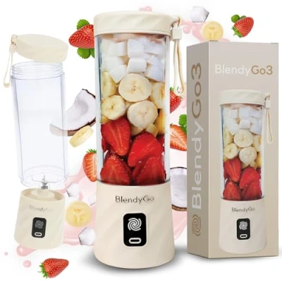 Afbeelding van BlendyGo 3® draagbare mixer, elektrische blender, mini USB smoothiemixer voor smoothies, smoothie maker om te gaan, 550 ml, BPA vrij, PulseMotion &amp; BlendPro technologie (beige)