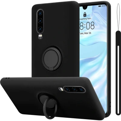 Afbeelding van Cadorabo Hoesje geschikt voor Huawei P30 in LIQUID ZWART Beschermhoes van flexibel TPU silicone Case Cover met ring