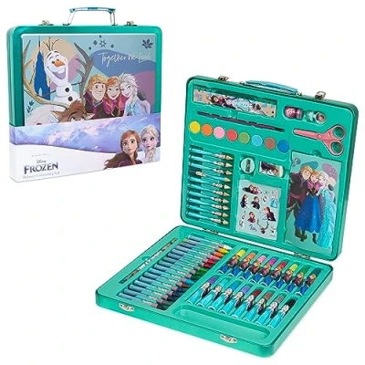 Afbeelding van Disney IJskoningin Kleurkoffer voor tekenen en kleuren kinderen, meisjes, met viltstiften, zelfklevend (groen/meerkleurig)
