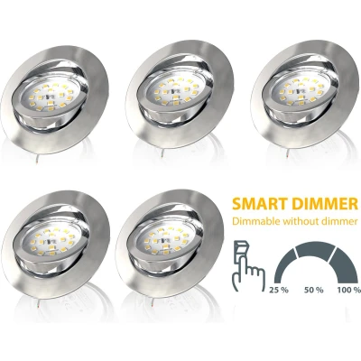 Afbeelding van B.K.Licht Inbouwspot LED 5 stuks voor binnen dimbaar kantelbaar ronde spotjes inbouw Ø8.2cm 3.000K 470Lm 5.5W nikkel