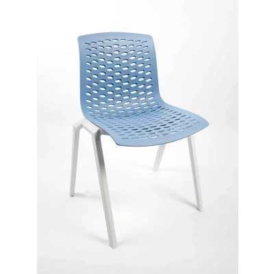 Afbeelding van Kantinestoel Flex Frame Wit Zitting Blauw