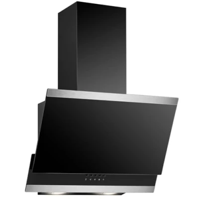 Afbeelding van Bomann, DU7610 G zwart gekantelde afzuigkap, led, zwart, 60 cm, ventilatiesysteem, luchtstroom 326 m3/h, 3 standen, warmwitte ledverlichting, recycling of afvoerfunctie