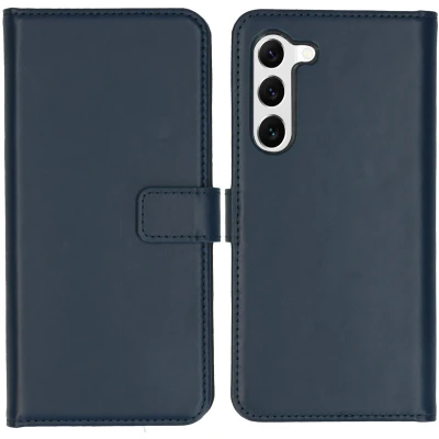 Afbeelding van Selencia Hoesje Geschikt voor Samsung Galaxy S23 Met Pasjeshouder Echt Lederen Bookcase Blauw