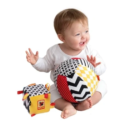 Afbeelding van magdum Set van 2 activiteitskubussen voor baby&#039;s en baby&#039;s, Montessori speelgoed 6 12 maanden, stapelkubus kubus, babykubus bijtspeelgoed