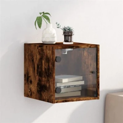 Afbeelding van vidaXL Nachtkastje met glazen deur 35x37x35 cm gerookt eikenkleurig