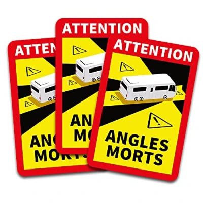 Afbeelding van Attention Angles Morts stickers, waarschuwing dode hoek R145 (camper, 3 stuks), elk 25 x 17 cm voor voertuigen vanaf 3,5 t in Frankrijk, zelfklevend UV bestendig, weerbestendig