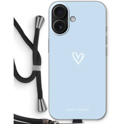 Afbeelding van Case Company® hoesje met Koord geschikt voor iPhone 16 Klein Hart Blauw Telefoonhoesje Zwart Bescherming aan alle Kanten en Over de Schermrand