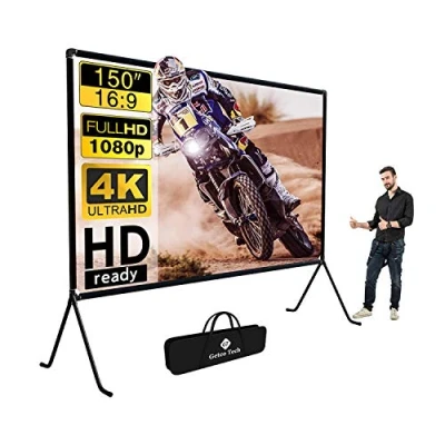 Afbeelding van Projectiescherm (150 inch) met standaard 16:9 HD opvouwbaar voor binnen en buiten, videoprojectiescherm thuis, feest, kantoor, klaslokaal