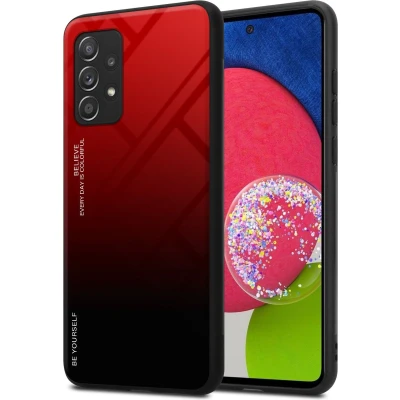 Afbeelding van Cadorabo Hoesje geschikt voor Samsung Galaxy A52 (4G / 5G) A52s in ROOD ZWART Tweekleurige beschermhoes van TPU silicone Case Cover en achterzijde gehard glas