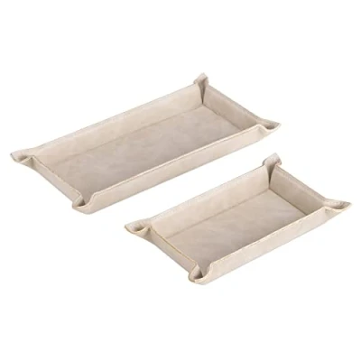Afbeelding van Navaris 2x tray van imitatieleer Set 2 imitatieleren organizers Dienblad voor sleutels, telefoon en portemonnee Rechthoekig plateau Beige