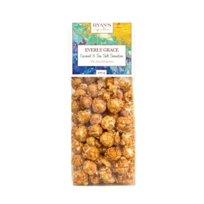 Afbeelding van Everly Grace Popcorn Caramel &amp; Sea Salt Sensation, 100 g popcornzakjes met karamel en zeezout uit onze fabriek in Augsburg, Duitsland